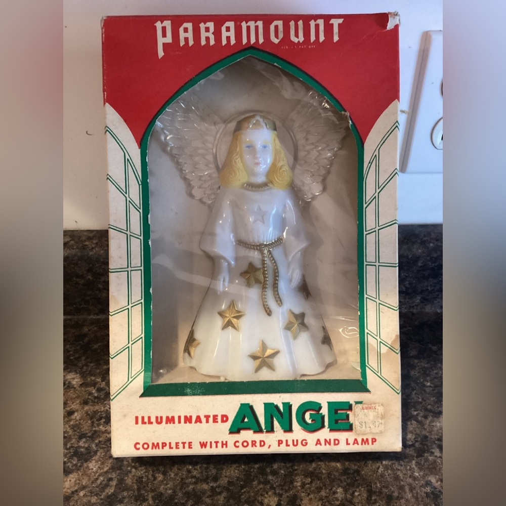 Vintage 1950 PARAMOUNT ANGEL Hard Plastic Lightup Christmas Tree Topper Blowmold